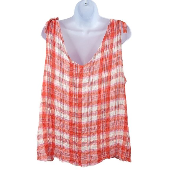Jane Delancey Plaid Check Tank Top Womens Size XL Sleeveless Shoulder Bows NEW - Picture 2 of 9